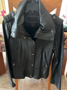 Marc New York Black Leather Zip-Front Jacket